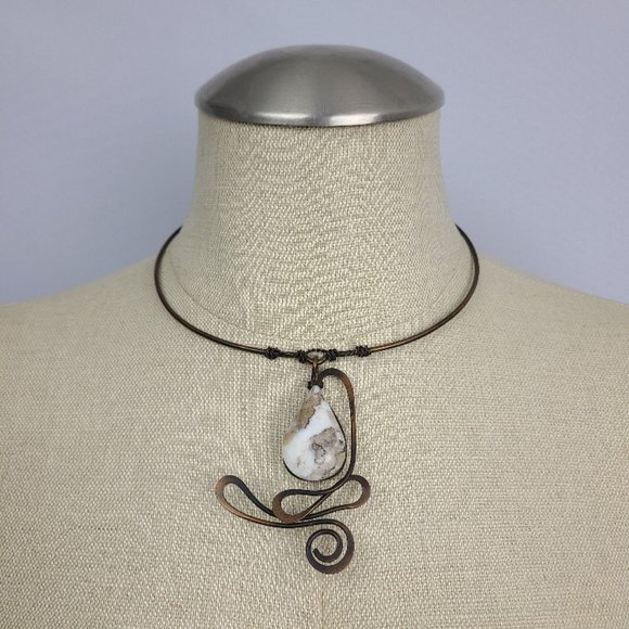 Bronze Natural Stone Choker Statement Necklace - Picture 2 of 9